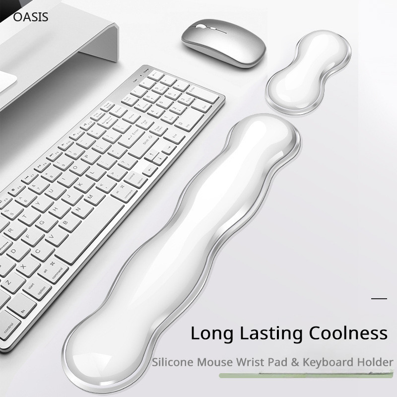 ซิลิโคนเจล Cooling แผ ่ นรองข ้ อมือโปร ่ งใสสําหรับเมาส ์ และคีย ์ บอร ์ ด Office Ergonomic Support