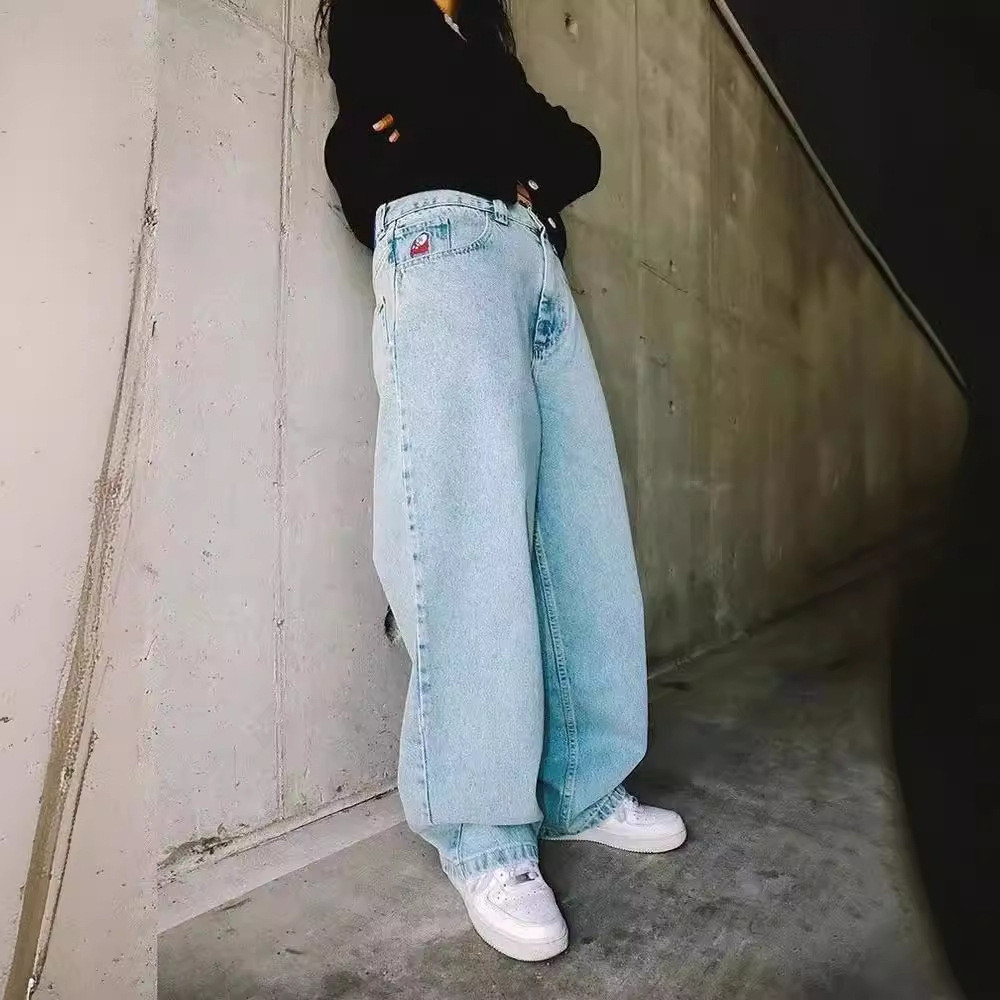 E-commerce Streetwear JNCO กางเกงยีนส์ Y2g Casual Hip Hop Retro Blue หลวมกระชับกางเกงยีนส์