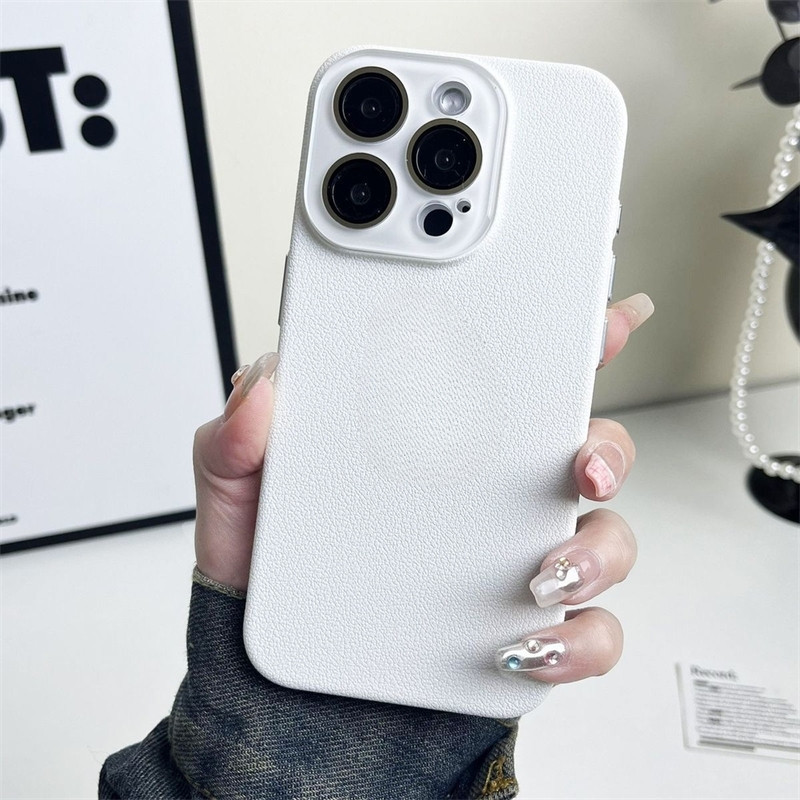คุณภาพสูงลิ้นจี่หนังรูปแบบเคสโทรศัพท์สําหรับiphone 11 12 13 14 15 Pro Max Galssป้องกันกล้องกันกระแทกสําหรับiPhone 14 15 Plus