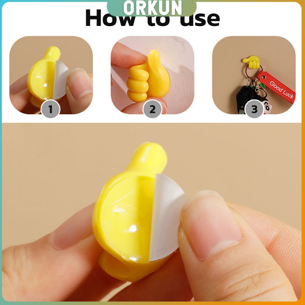 Orkun 10 pcs คลิปตะขอแขวนติดผนัง อเนกประสงค์ รูปนิ้วโป้ง  จัดส่งแบบคละสี Home Storage Hooks - รูปที่ 6