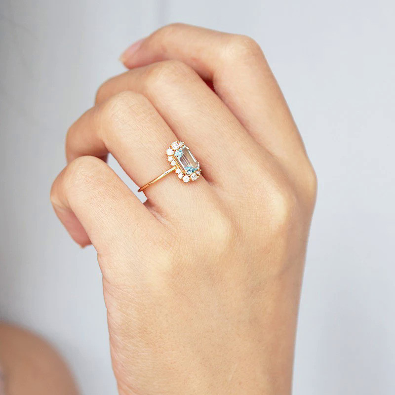 LAMOON Vintage ธรรมชาติ Topaz แหวนพลอยแหวน Blue Topaz 925เงินสเตอร์ลิง K ทองชุบหมั้นสำหรับผู้หญิง RI