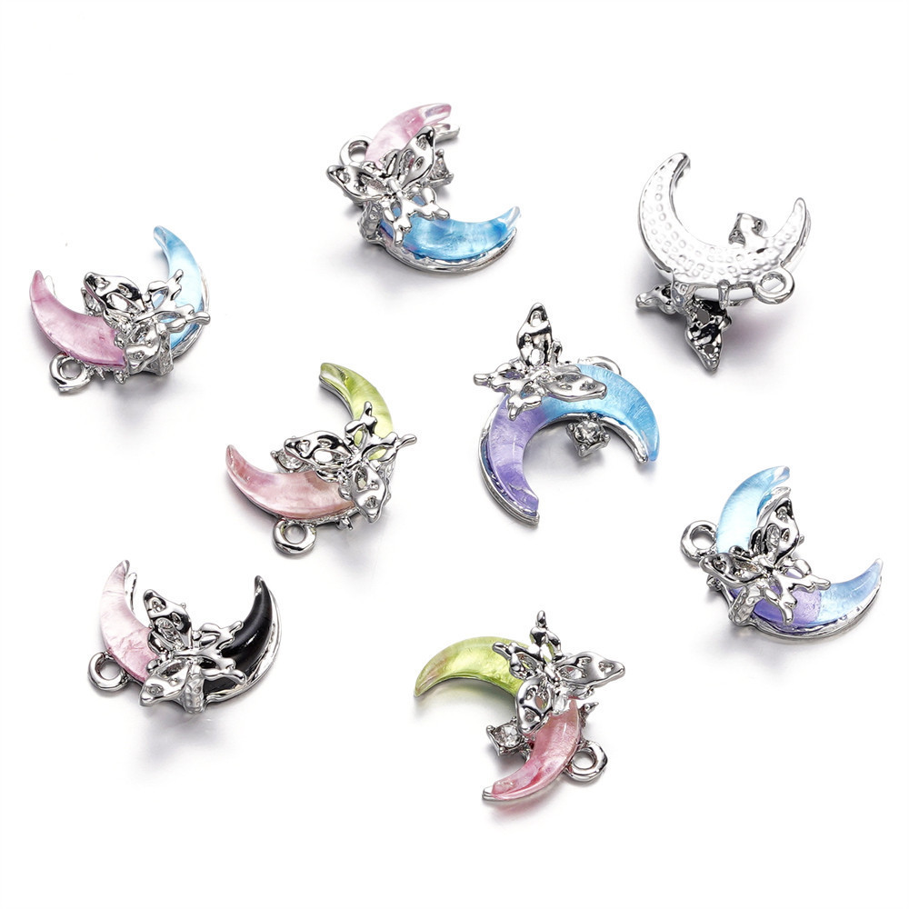 St. kunkka 1-2 ชิ้นจี้โลหะผสมคู่สีจับคู่แขวนชุบ Dot เพชรดวงจันทร์จี้ผีเสื้อสําหรับเครื่องประดับ DIY จี้ทํา