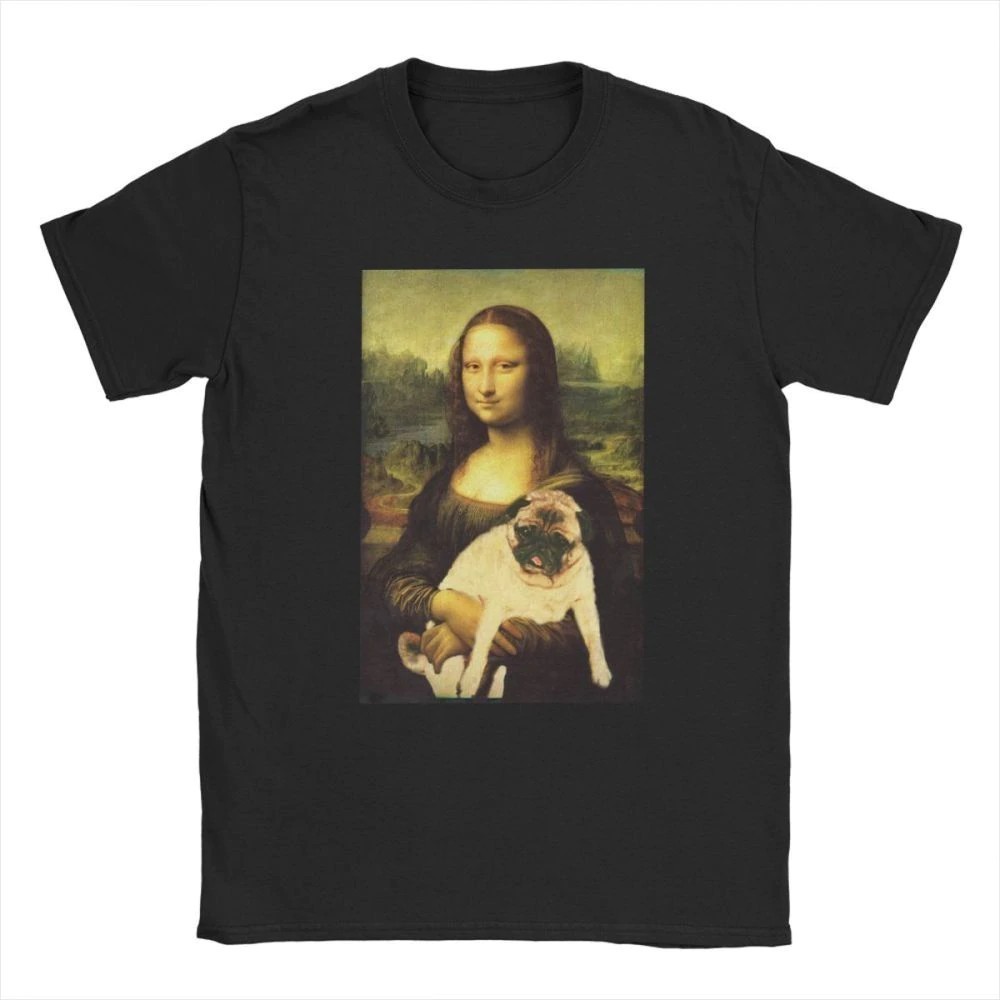 Mona Lisa 2024 เสื้อยืดผ้าฝ้าย  【NEW】 เสื้อยืดสีขาวเสื้อยืดพิมพ์ลาย Mona Lisa Pug Dark Lord สไตล์วิน