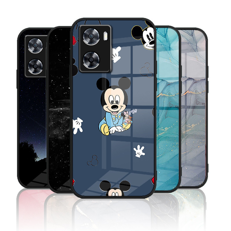 เคสกระจก OPPO A57 4G / A57 5g / OPPO A77s เคสกระจกนิรภัยฮาร์ดฝาหลังขอบซิลิคอนอ่อน