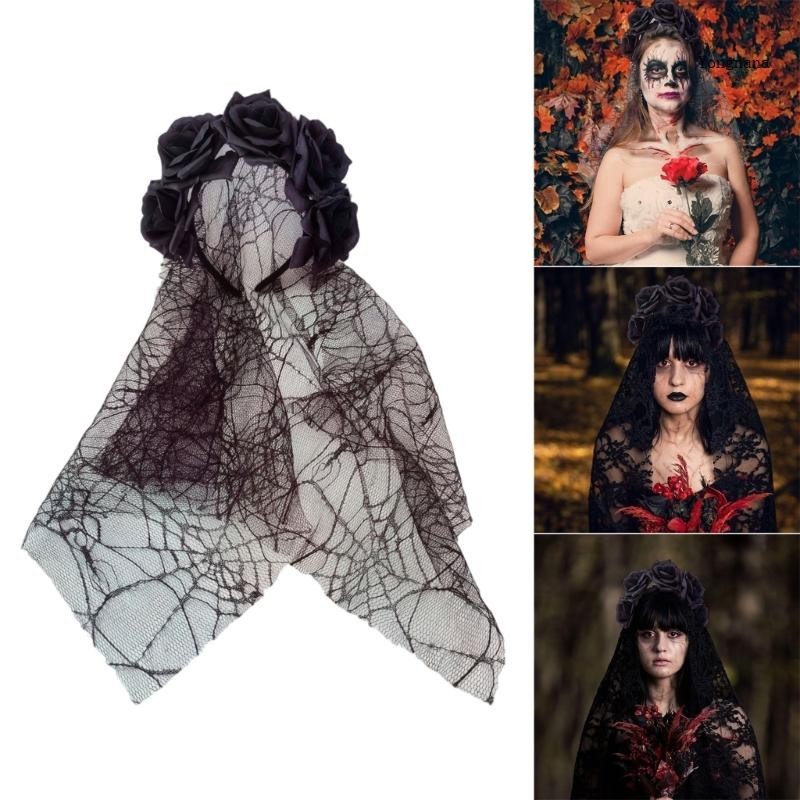 CH* Spooky ดอกไม้ลูกไม้ Veil Hairband วัยรุ่นคอสเพลย์ Hairband ฮาโลวีนแถบคาดศีรษะ