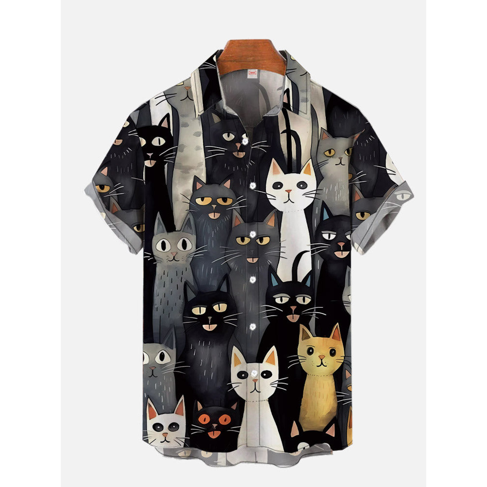ผู้ชายแมวน่ารักพิมพ์เสื้อลําลองสวมใส่ทุกวัน3ง พิมพ์คลาสสิกเสื้อแขนสั้นแฟชั่นเสื้อฮาวายสําหรับผู้หญิง ชม