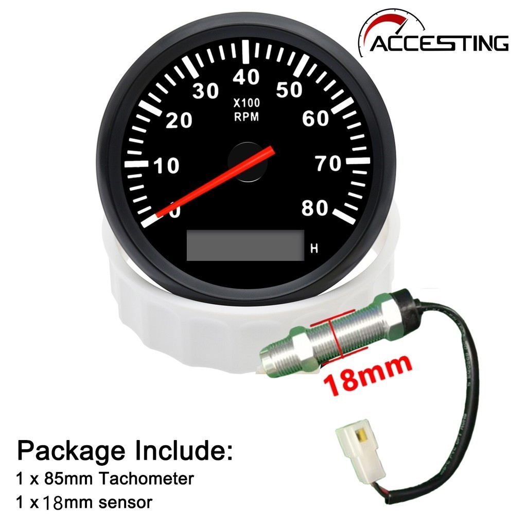 85 มม.เรือ Tachometer + M18 Sensor Marine Tacho Meter Gauge LCD Hourmeter 12 V/24 V รถ Tachometer Toerenteller ชั่วโมงเมตร 3000/4000/6000/8000RPM