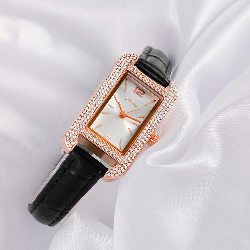 Classic All-Match Temperament Ladies Quartz POMAR นาฬิกาแฟชั่นสีโรสโกลด์เพชรเต็มสไตล์ใหม่