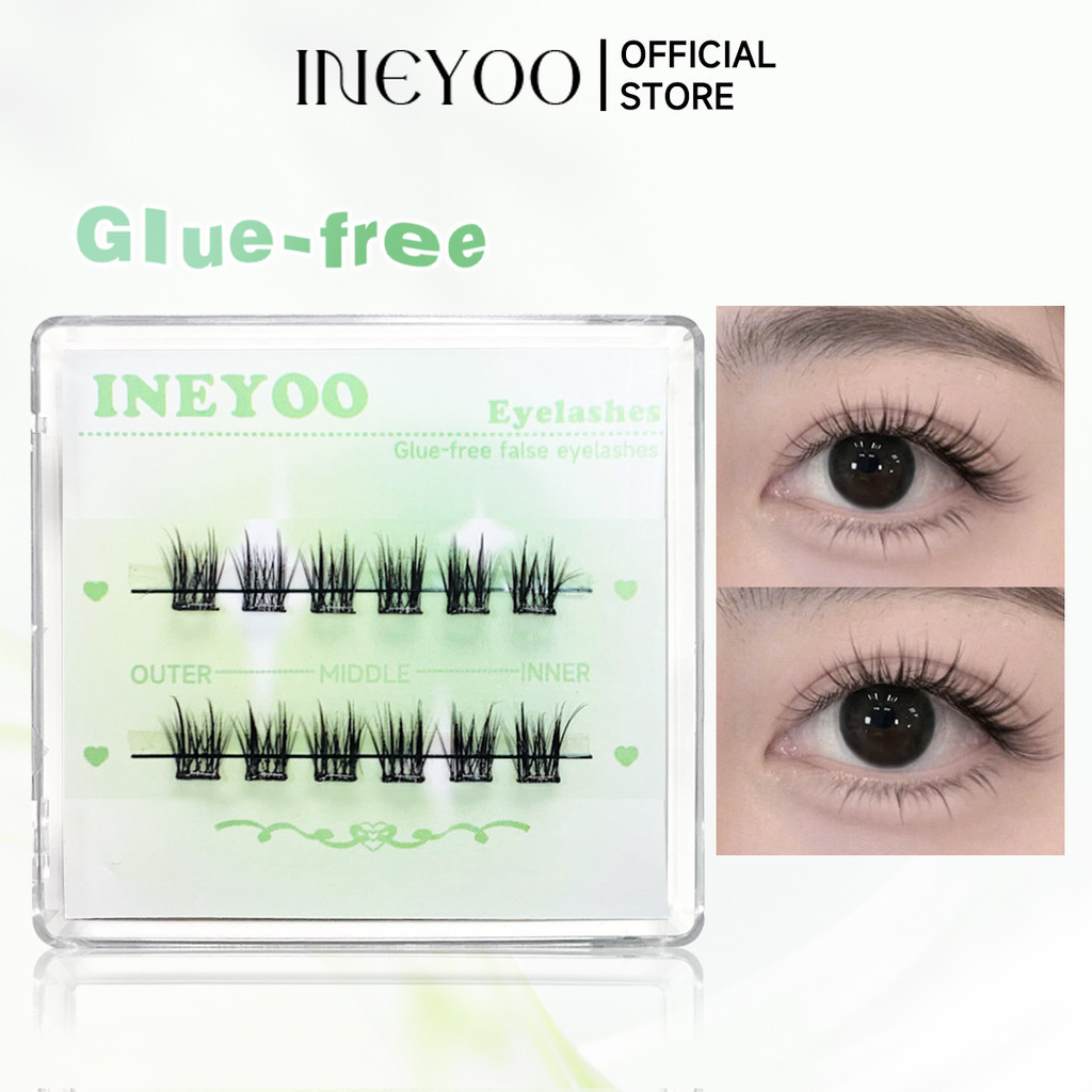 Ineyoo ไม่มีกาวต้องการขนตาจําลองธรรมชาติโค้งหนาดรามาติคหลอดเลือดดําธรรมชาติคลัสเตอร์เดี่ยวหนาแน่น