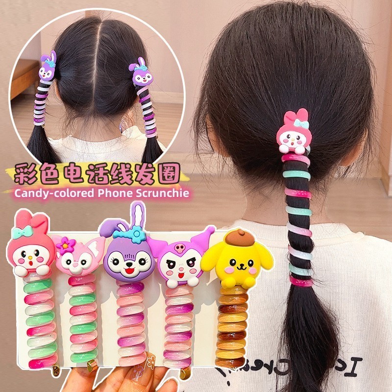สายคล้องโทรศัพท์การ์ตูนน่ารัก Scrunchie Sanrio ยางรัดถักเปียยืดหยุ่นสูงเครื่องประดับผม