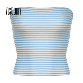 VesGlory ผู้หญิง Tube Top ปิดไหล่ลาย CasualSlimFit เสื้อครอป…
