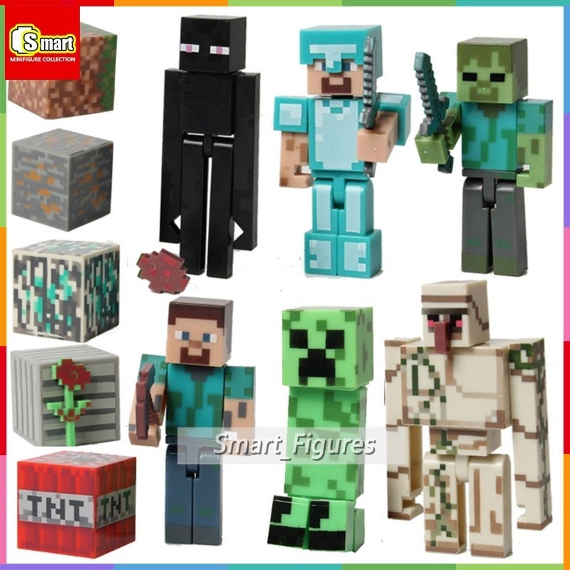 Minecraft Series เพชร Steve Minifgures Enderman Creeper Villager เหล็ก Golem Building Blocks ของเล่นเด็กเด็กผู้หญิงของขวัญ