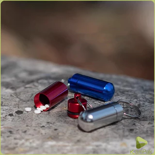 KamPak กล่องยายาพวงกุญแจอลูมิเนียม กล่องใส่ยาขนาดเล็กแบบพกพากันน้ำ Keychain Pill Box