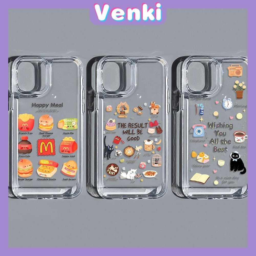 Venki - สำหรับ iPhone 15 Pro Max เคสใส TPU ปุ่มชุบไฟฟ้าอ่อนป้องกันกล้องกันกระแทก เบอร์เกอร์และมันฝรั่งทอดน่ารัก เข้ากันได้กับ iPhone 14 13 12 11 XS XR 7Plus 8 Plus