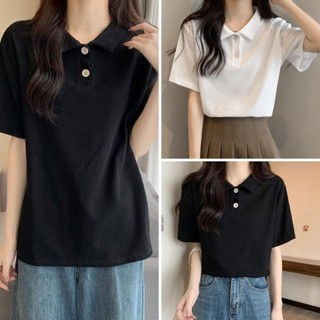 cherryshop🍒พร้อมส่ง เสื้อโปโล เสื้อยืดคอโปโลผู้หญิง ผ้าวาฟเฟ…