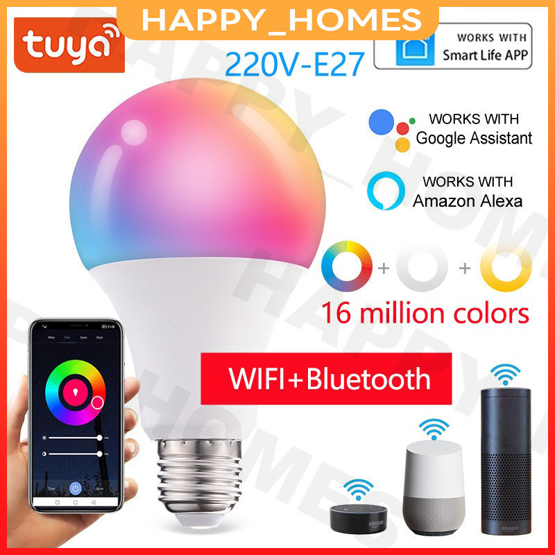 หลอดไฟ WiFi+Bluetooth 10W  Tuya WIFI หลอดไฟ e27 ไฟอัจฉริยะ RGBCW 220V ไฟอัตโนมัติ Smart Life Control