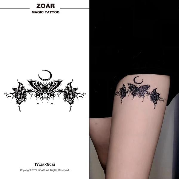 ZOAR-052 สติ๊กเกอร์รอยสักสมุนไพร สติ๊กเกอร์รอยสักต้นขารูปผีเสื้อ กันน้ำ ติดทน 7-15 วัน