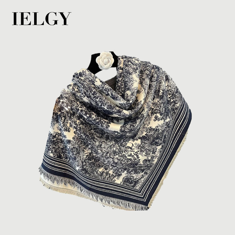 IELGY ฤดูใบไม้ร่วงฤดูหนาว สัตว์รูปแบบ Jacquard ผ้าพันคออเนกประสงค์ เลียนแบบแคชเมียร์ หนา