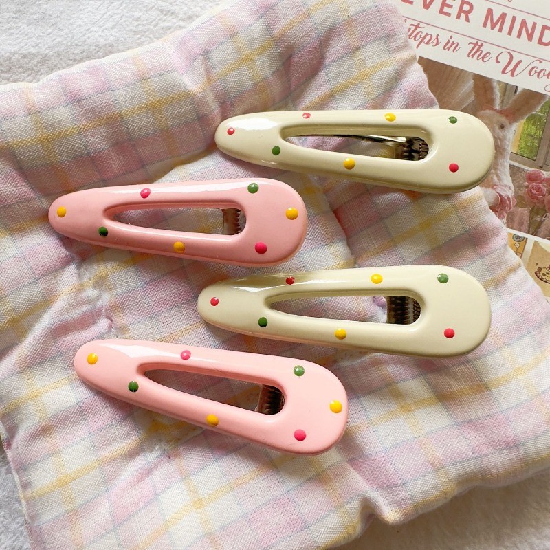 กิ๊บติดผมลายจุดสีหวานเย็น เครื่องประดับผมสาวสีชมพู