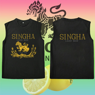 Singha Lemon Soda Tank ผ้าฝ้ายแขนกุดเสื้อยืดพิมพ์ร้อยสำหรับผ…