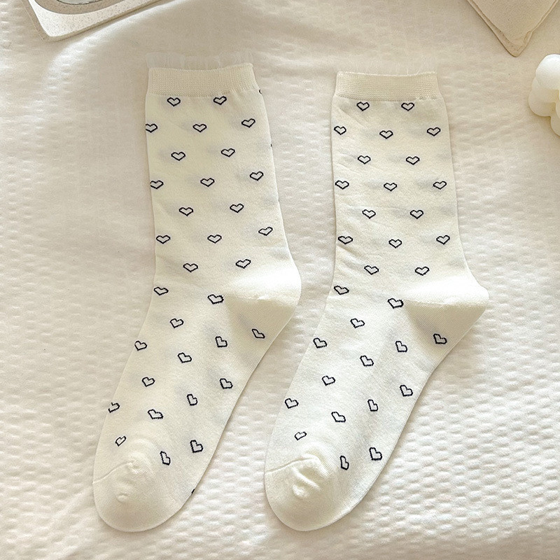 สีขาว Polka Dot Love ขอบลูกไม้ Lolita สาวหวาน All-Match ฤดูร้อนถุงเท้ากลางหลอดผู้หญิง - รูปที่ 5