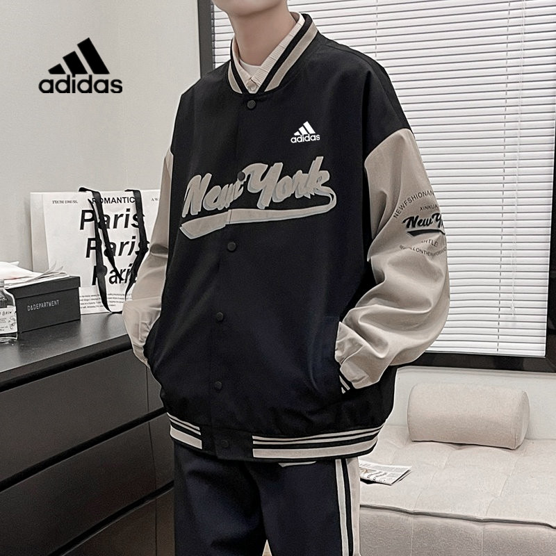 Adidas 100% Original Loose Plus Size Athletic Button Bomber Jackets สําหรับ Unisex