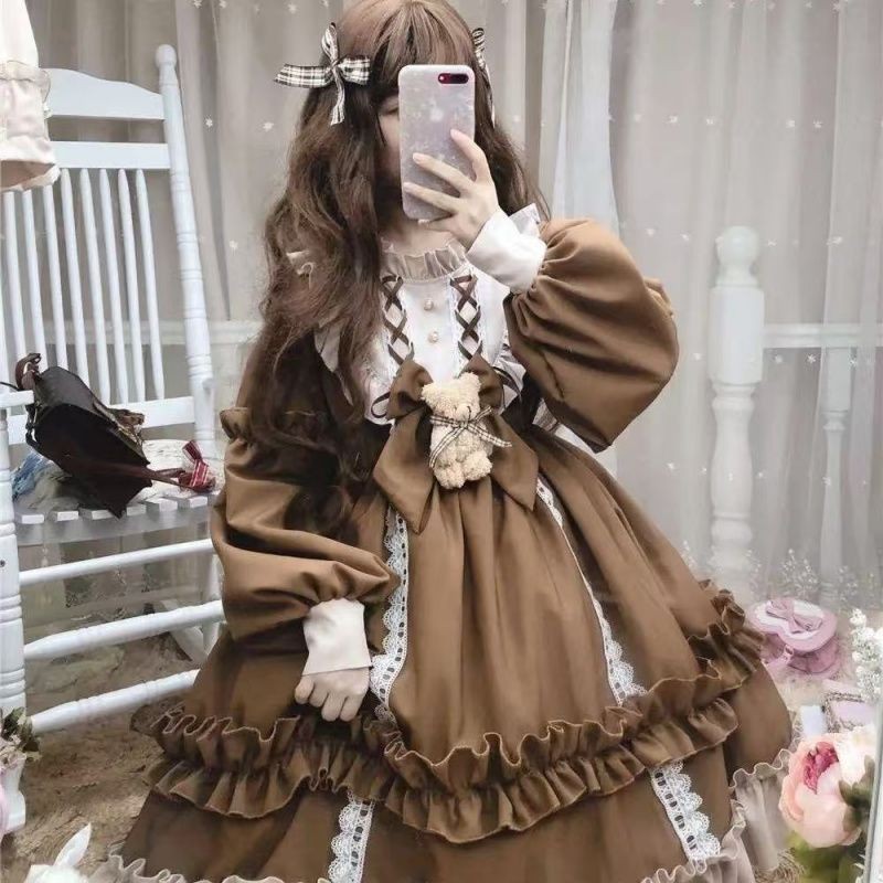 Lolita lolita Loli Student Spring and Autumn Lolita Dress Dress Cute Dress2024Japanese Full Set of D
