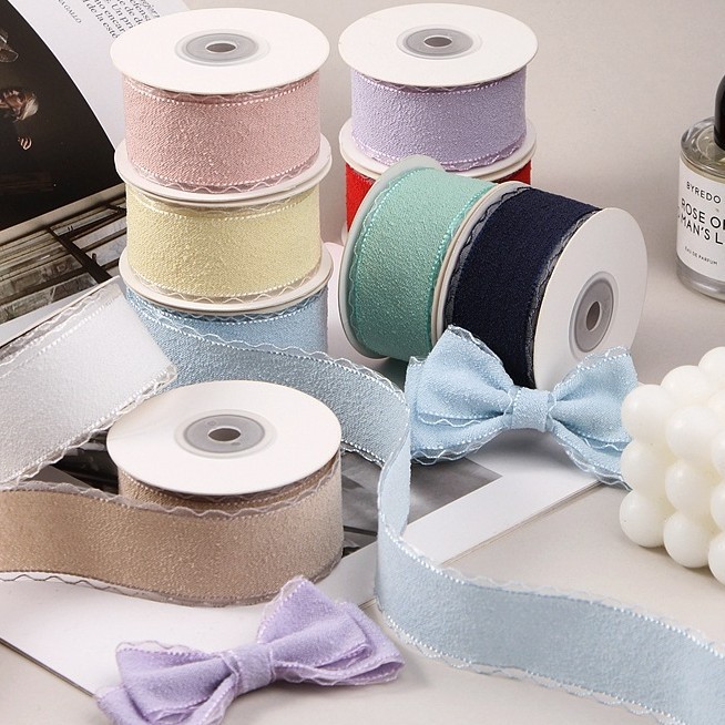 ริบบิ้นสีเรียบด้านขอบลูกไม้โปร่งใสขนาด 4 ซม. สำหรับทำโบว์ DIY คลิปผมเด็ก ของขวัญและบรรจุภัณฑ์
