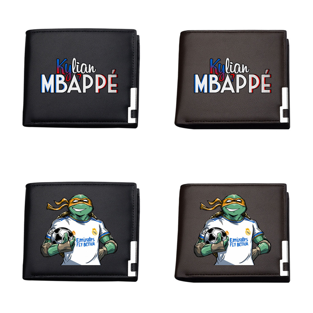 แนวนอนสั้น Bifold โลหะ Trim กระเป๋าสตางค์นักฟุตบอลสัญลักษณ์โลโก้ No.9 No.10 Kylian Mbappe Card Holde