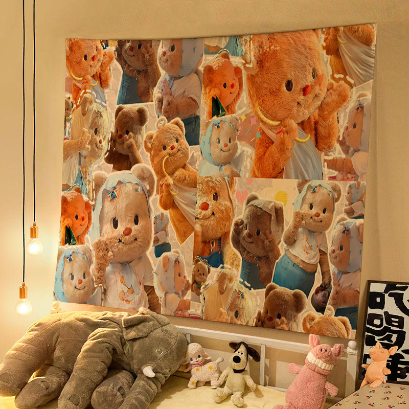 X. Butterbear Butterbear Butterbear Tapestry การ์ตูนน่ารักหอพักห้องนอนผนังพื้นหลังสไตล์อินพรมมูลค่าสูง