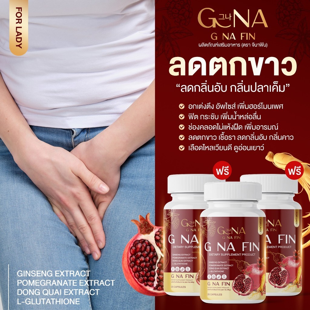 G NA FIN จีน่าฟิน ของแท้ 1แถม2 จีนาฟิน วิตามินผู้หญิง อาหารเสริมสำหรับผู้หญิง บำรุงภายใน ฝ้า 20แคป