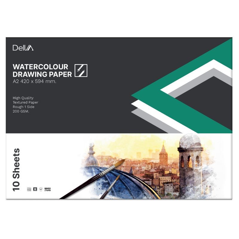 DELVA กระดาษวาดเขียน A2 200 แกรม เขียว 10 แผ่น/เล่ม