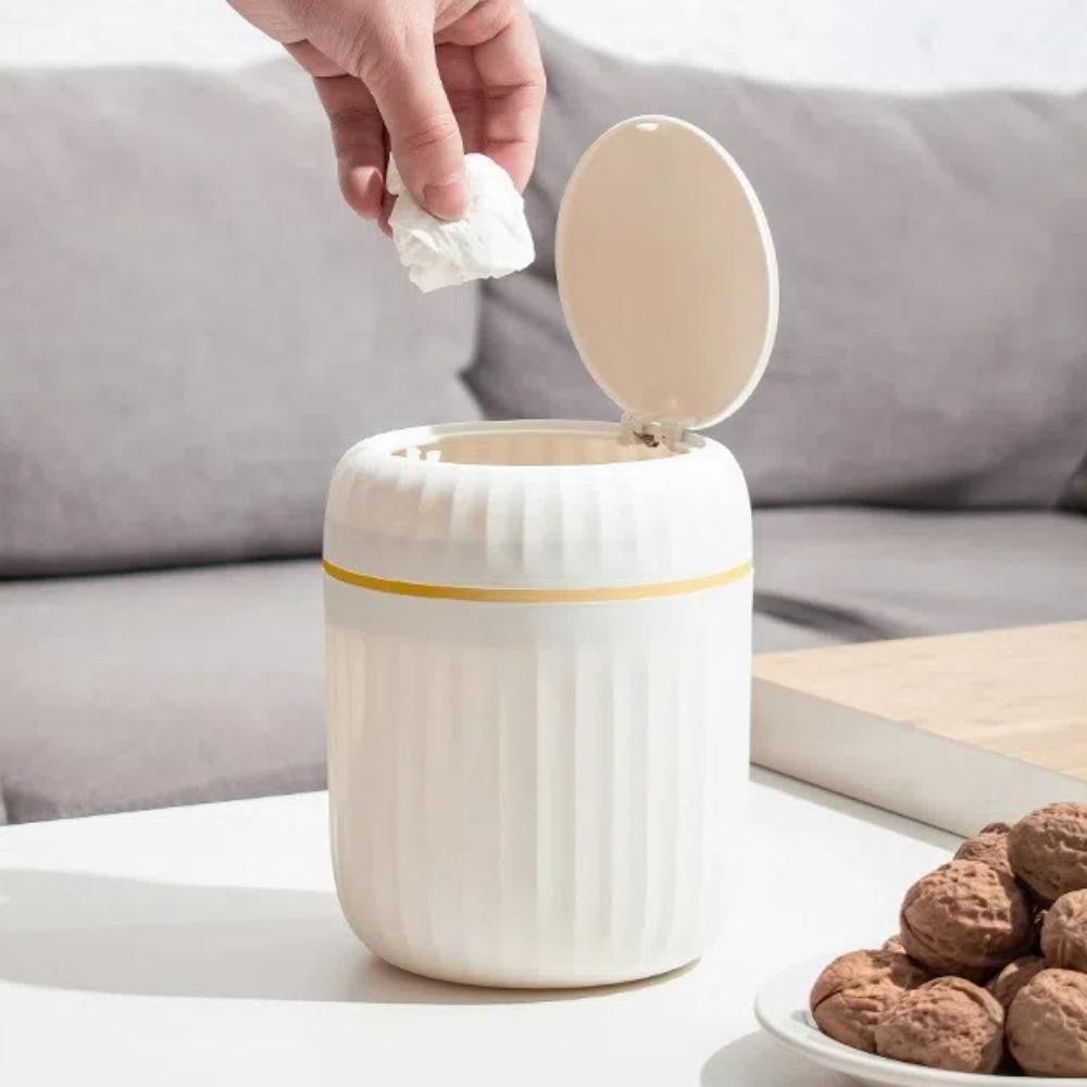 ขวดถังขยะตั้งโต๊ะแบบกดสัมผัสถังขยะขนาดเล็กพลาสติกทนทานพร้อมฝาปิดตะกร้าขยะ - รูปที่ 5