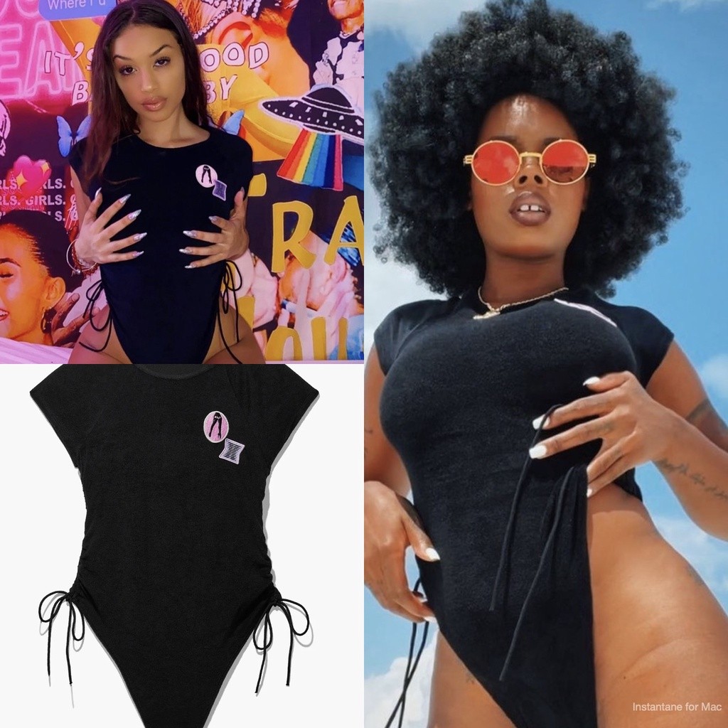 Savage X FENTY Rihana 70s Terry บอดี้สูท/กางเกงขาสั้น Booty ด้านข้าง Tie Highwaist Laced Up บิกินี่ด