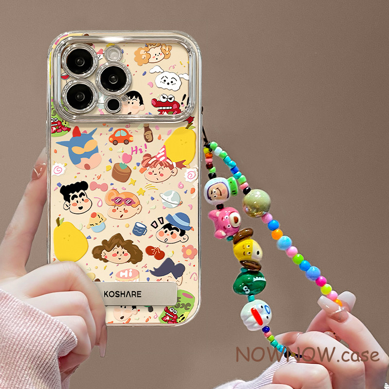 Iphone 16 15 14 13 12 11 Pro Max X XR XS Max 7 8 Plus INS น่ารัก Crayon Shin chan Bass สร้อยข้อมือเดสก์ท็อปขาตั้งเคสโทรศัพท์ปกอ่อน