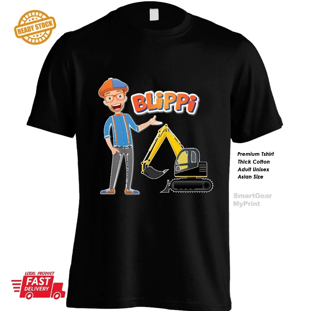 เสื้อยืดเด็ก Excavator with Blippi Birthday ADULT Top Tshirt Design 100% Cotton Baju kanak-kanak ulang tahun Party Kids