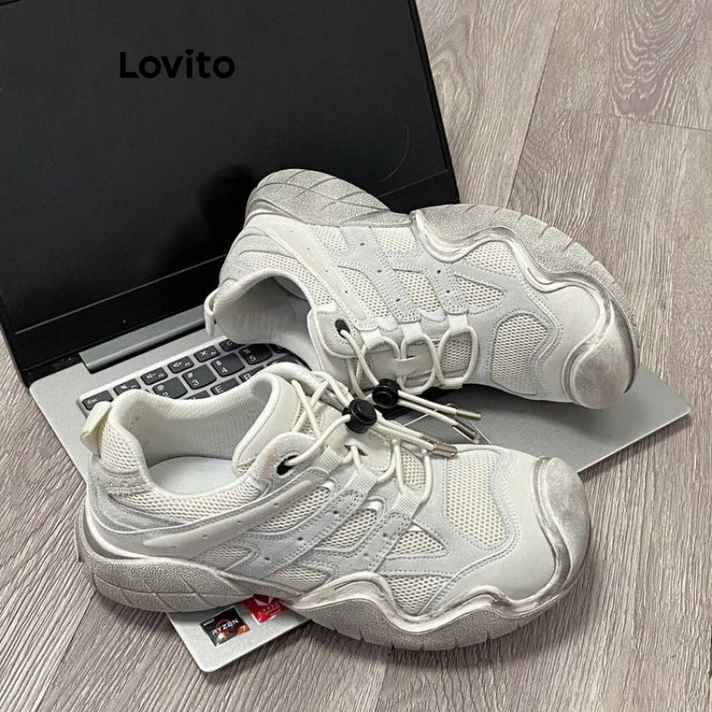 Lovito สปอร์ตตี้สีพื้นสีของสีMatching ตาข่ายBreathable รองเท้าผ้าใบทรงคุณพ่อสุดน่ารักสำหรับผู้หญิง  LFA59244
