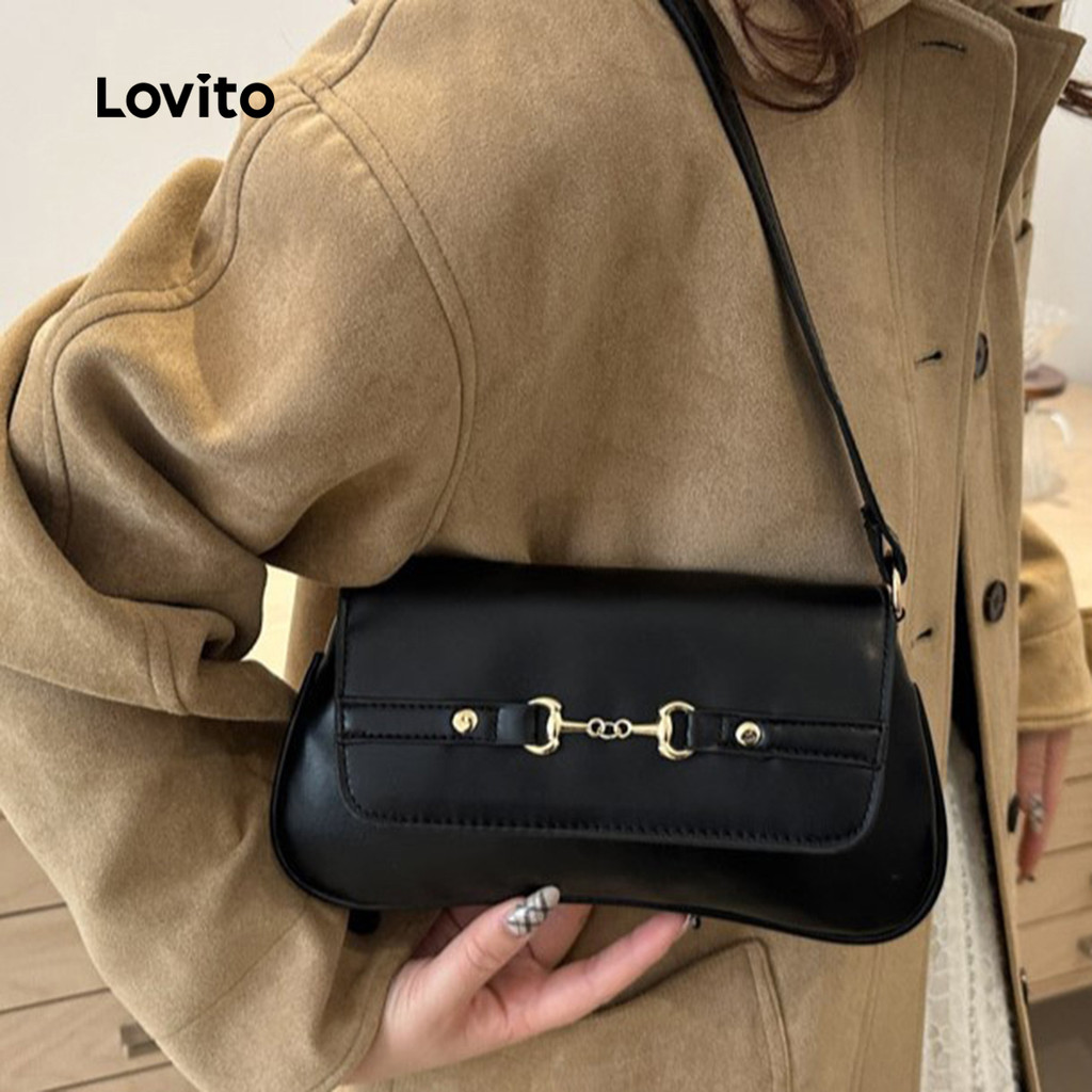 Lovito กระเป๋าทรงสี่เหลี่ยมเล็กสไตล์เรโทรเรียบง่าย ดูดี กระเป๋าสะพายไหล่ขนาดเล็กสำหรับผู้หญิง LFA720