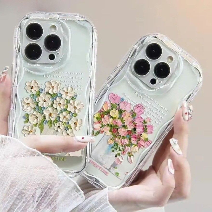 ดอกไม้สวยสําหรับ Samsung Galaxy A06 A16 Lite A26 A36 A56 Wavy Curved Edge TPU Soft เลนส์ป้องกันเคสโท