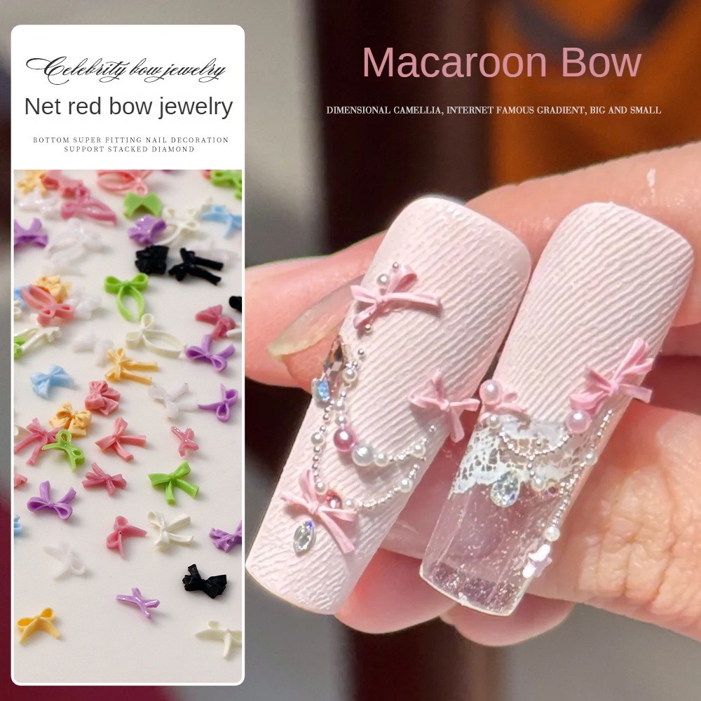 3Dเครื่องประดับเล็บโบว์สีชมพูหวานคุณภาพสูงออกแบบเฉพาะตกแต่งเล็บความปลอดภัยและไม่มีกลิ่นการใช้