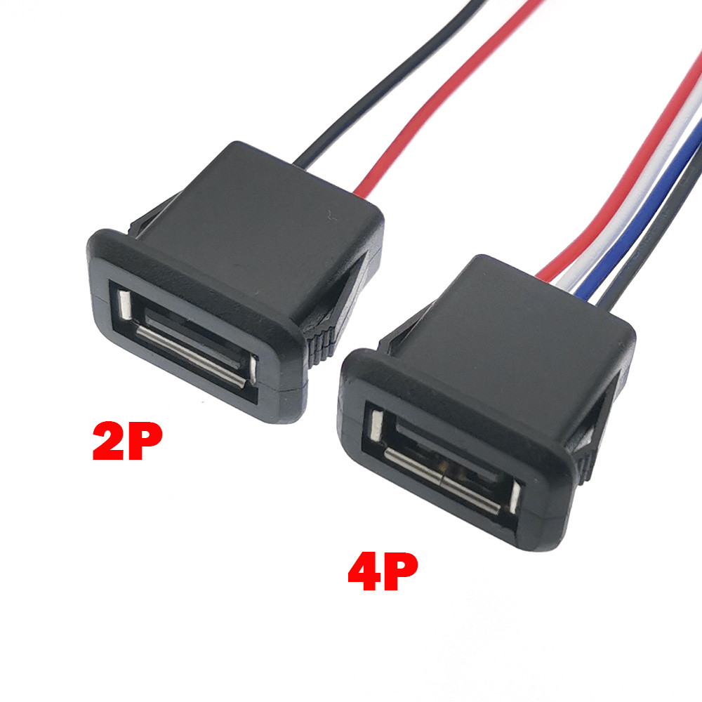 1pcs 2Pin 4Pin USB 2.0 หญิงแจ็ค 2P 4P USB2.0 ชาร์จพอร์ตเชื่อมต่ออินเทอร์เฟซข้อมูลพร้อมสายเคเบิล USB Charger Socket
