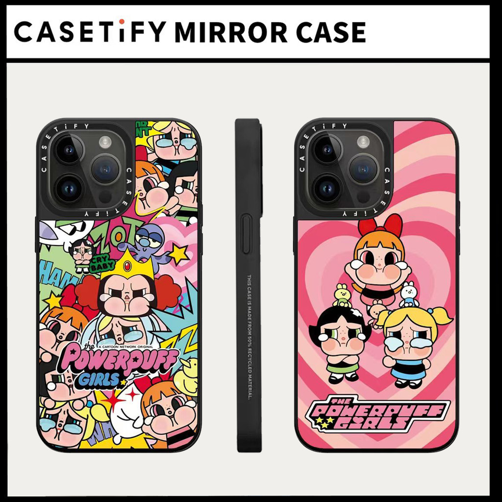 การ์ตูน Weep Powerpuff สาวกระจกป้องกันเคสโทรศัพท์สําหรับ IPphone 15 ProMax 15 14 13 12 11 Pro Max กั