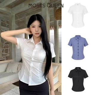 MOSESQUEEN เซ็กซี่หน้าอก เอว รูป เสื้อแขนสั้น ผู้หญิง 2025 ฤดูร้อน อารมณ์ ปก จีบ บริสุทธิ์ ความต้องการ เครื่องเทศ สาว สูงสุด #62892