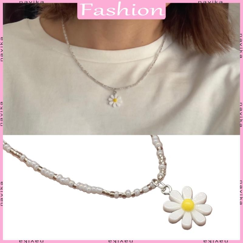 Nav สีสันลูกปัด Daisy ดอกไม้สร้อยคอ Choker Ajustable Chain Clavicle สําหรับผู้หญิงสาวน่ารัก Handmade