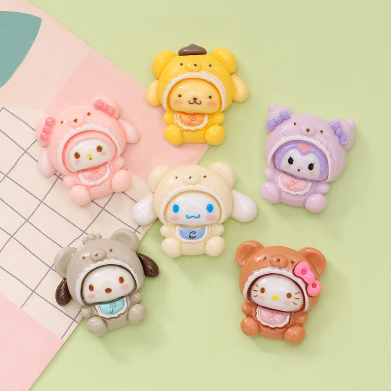 อุปกรณ์เรซิน หมวกการ์ตูน Sanrio สัตว์เล็ก อุปกรณ์เสริมเคสโทรศัพท์ กาวครีม อุปกรณ์ผม ทํามือ