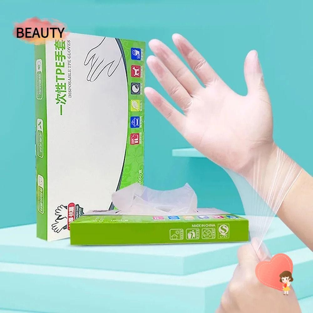 ความงาม 100ชิ้นถุงมือทิ้ง,ถุงมือทําความสะอาดเกรดอาหารโปร่งใส,ครัวเรือน เวลา กรดทํางานความปลอดภัยลื่นน้ํายางฟรีถุงมือ