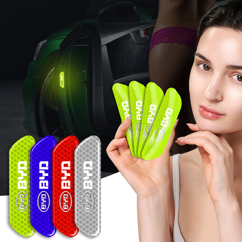 4PCS สติกเกอร์ประตูรถคําเตือนความปลอดภัยสะท้อนแสง Mark สําหรับ BYD Qing เพลง Tang หยวน E1 E5 E6 F0 F
