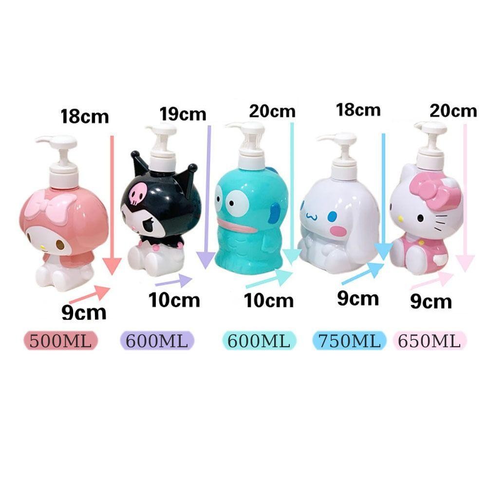 SANRIO Vlmv ขวดโลชั่น,ขวดรีฟิลเปล่าความจุขนาดใหญ่,การ์ตูนทนทาน ซานริโอ ขวดหัวปั๊มพลาสติกแบบพกพาสบู่เหลว