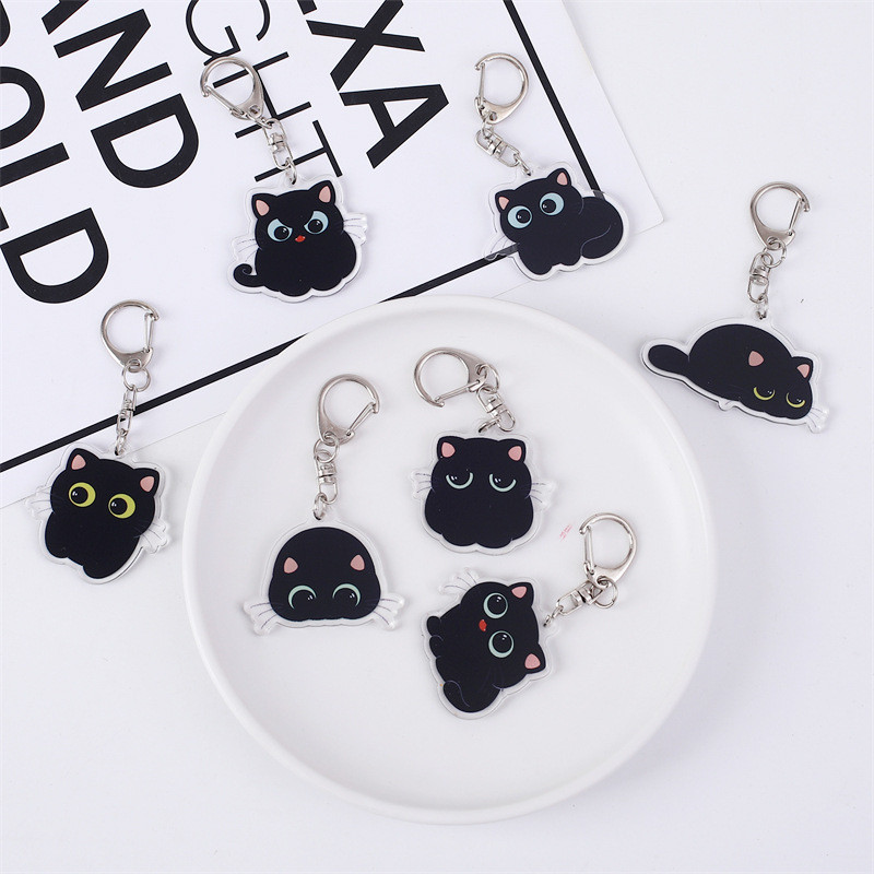 น่ารักแมวดําพวงกุญแจอะคริลินักเรียนกระเป๋าเป้สะพายหลังจี้ของขวัญซัพพลาย