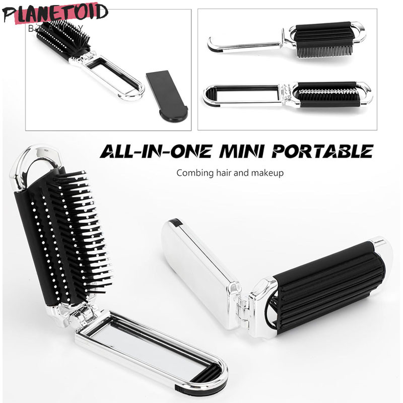 หวีทําผมพับพร้อมกระจกแต่งหน้าหวีเบาะลมแบบพกพาเหมาะสําหรับการใช้งานเดินทางขาออกทุกวัน